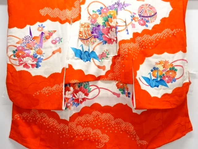 JAPANESE KIMONO / KIMONO FOR KIDS / SILK / SHIBORI / EMBROIDERY / MARI BALL & ORIGAMI CRANE & FLOWERS
